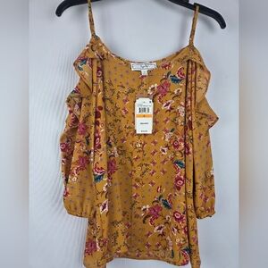 Hippy Rose Teen Spirit Golden Mirage Tile  Floral Off - Shoulder Sleeves Size S